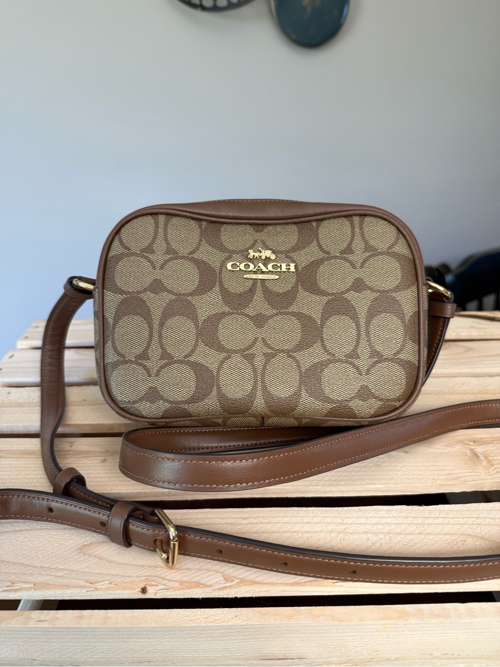 COACH Tan and Brown Signature Canvas Crossbody Bag